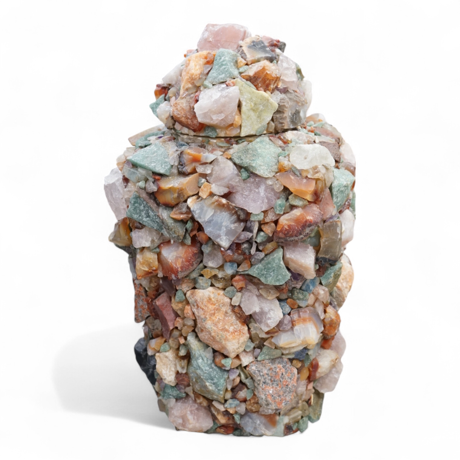 A contemporary pottery and gemstone vase and cover, 40cm high
